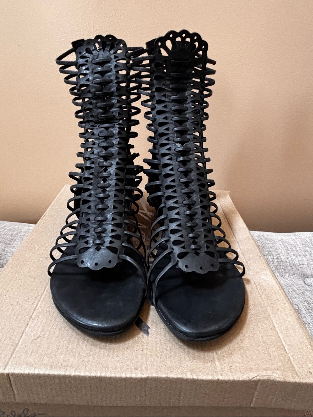 rebels Black Strappy Cutout Gladiator Sandals